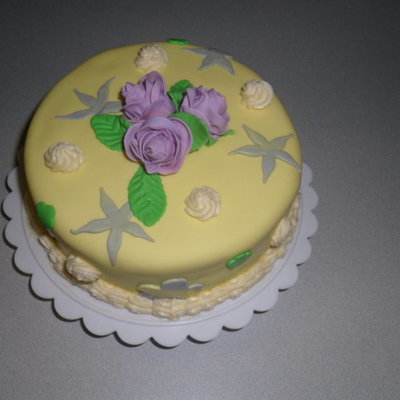 First Fondant Cake - Purple Roses