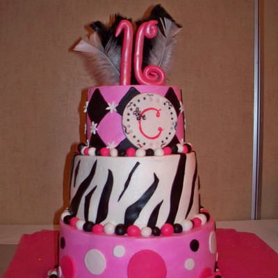Polka Dot And Zebra Sweet 16 Cake