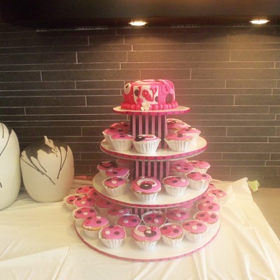 Pink And Brown Polka Dot Cupcake Tower