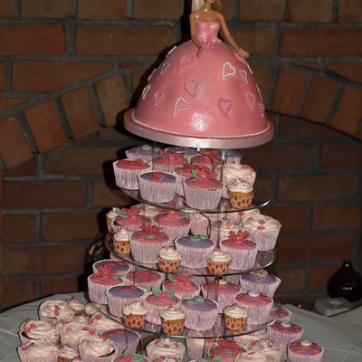 Cupcake Tower With Barbie Cake Top