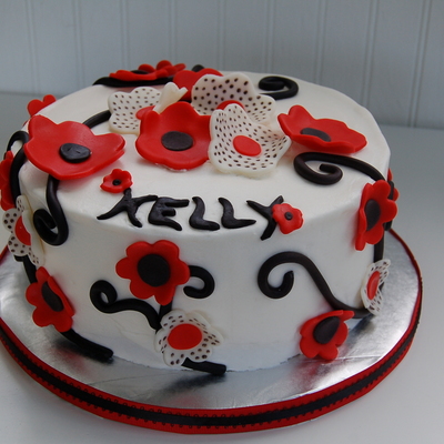 Red And White Floral Cake