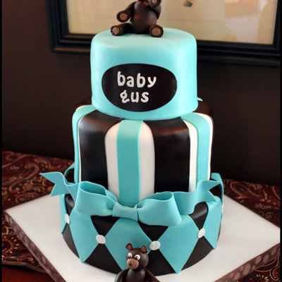 Blue, Brown & Bears Baby Shower Cake
