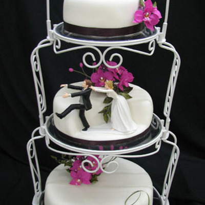 White, Fuschia And Purple Wedding Cake