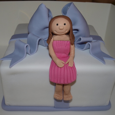Square Cake With Bow And Figurine