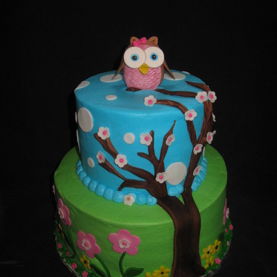 Pink Owl 1St Birthday Cake