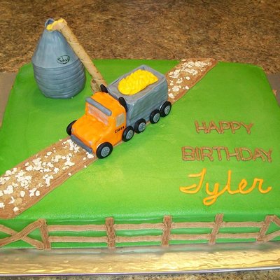 Semi-Truck And Grain Bin Birthday Cake