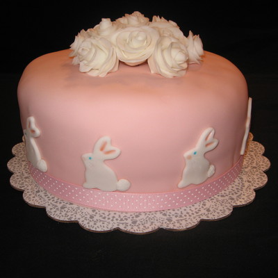 Bunny And Roses Fondant Cake