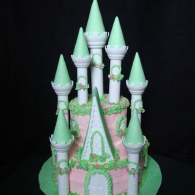 Wilton Castle Cake In Green And Pink