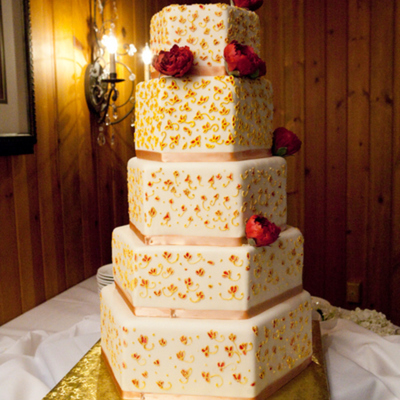 Hexagonal Wedding Cake With Peonies