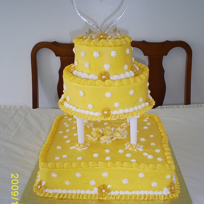 Yellow Round Square Wedding Cake