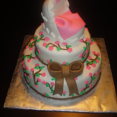 Baby Bassinet And Pink Flowers