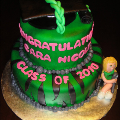 Green Black Zebra Graduation Cake