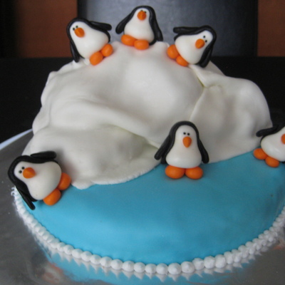Penguins On An Ice Berg Cake