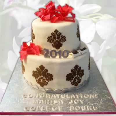 Brown Damask Graduation Cake