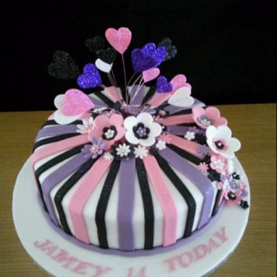 Flowers And Hearts Birthday Cake