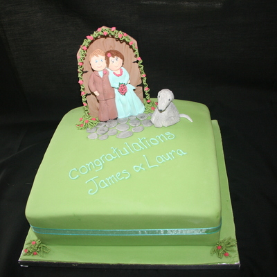 Wedding Cake With Bride Groom And Bedlingto Terrier Dog