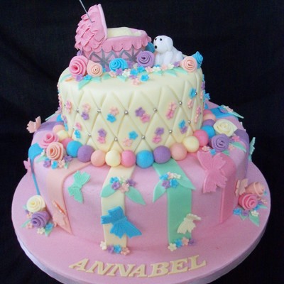 Baby Girl Christening Cake With Pram
