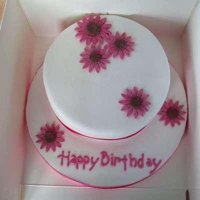 Pink Birthday Cake With Gerberas