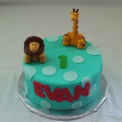Animal Polka Dot First Birthday Cake