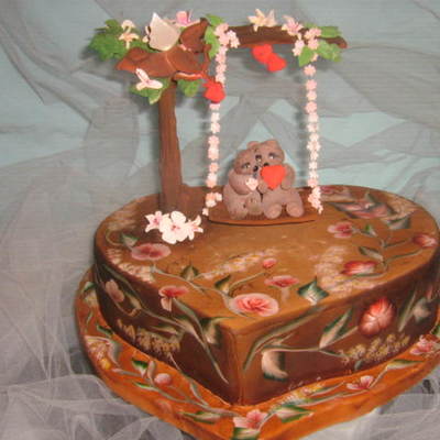 Chocolate Cake Filled With Coffee Cream And Almonds A Combination Of Chocolate Fondant And Vanilla Design Bears This Fact In Cornstarch Pa...