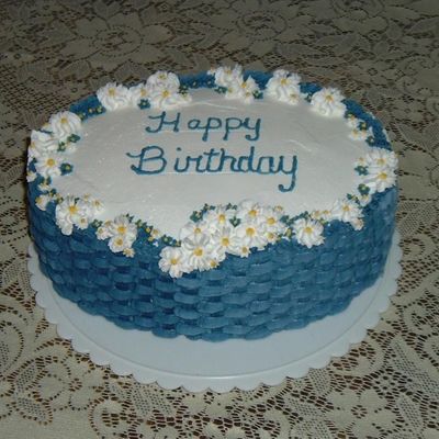 Blue Basket Weave With Daisies