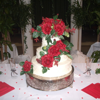 3 Tier Wedding Cake With Silk Flowers