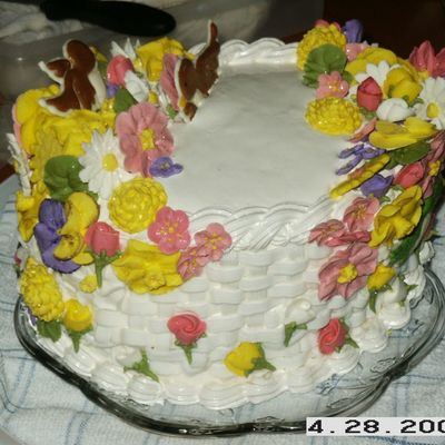 White Basketweave With Flowers.