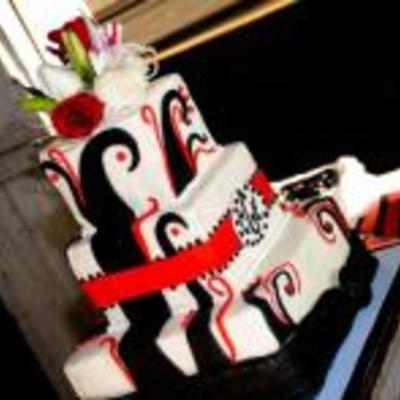 Red And Black Swirl Custom Wedding Cake