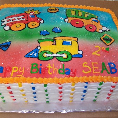 Train, Fire Truck, And Dump Truck Birthday