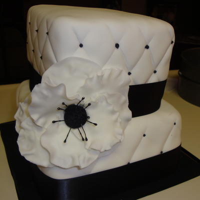 Black And White Square Cake With Black And White Anemone