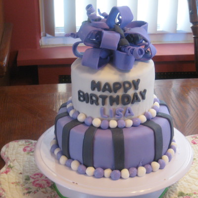 Purple, Black And White Birthday Cake