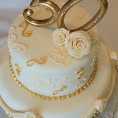 Ivory & Gold Anniversary Cake