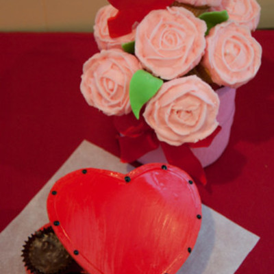 Vday Rose Cupcakes Bouquet & Box Of Chocolates