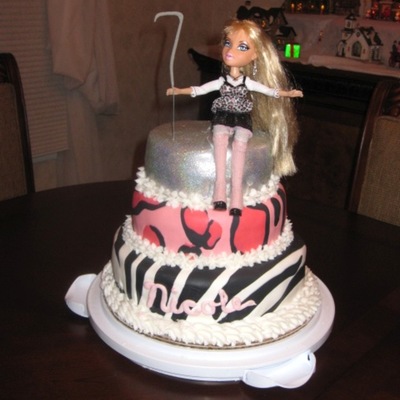 Bratz Cloe Glitter Leopard Zebra 7Th Birthday Cake