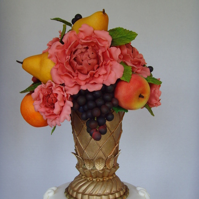 Flower Vase With Fruits And Peonies