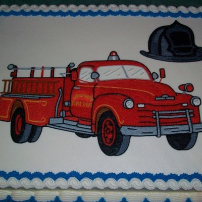 Antique Fire Truck And Helmet