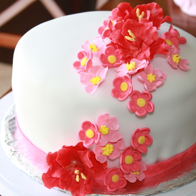 Pink And Red Floral Fondant Cake