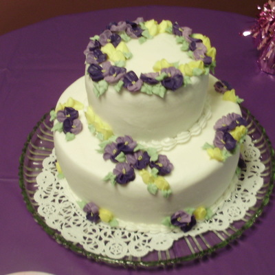 Tiered Cake W/ Pansies And Rose Buds