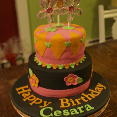 Black And Neon Birthday Cake
