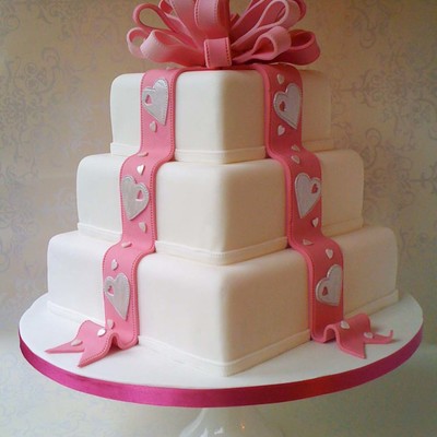 Pink Bow And Ribbon Wedding Cake