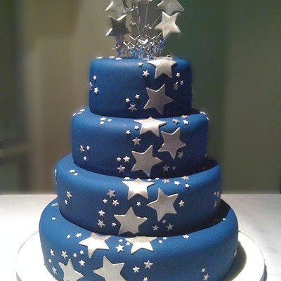 Navy & Silver Star Wedding Cake