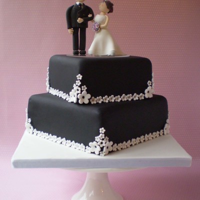 Black And White Blossom Wedding Cake