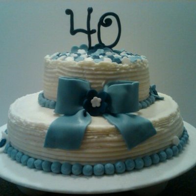 Blue Flower And Bow Cake