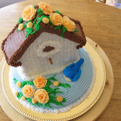 Bird House Cake With Baby Blue Birds