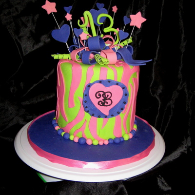 Neon Green With Hot Pink Zebra Cake For A 13 Yr Old