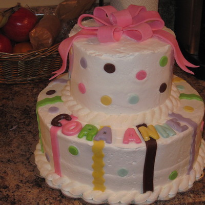 Polka Dots And Ribbon Cake