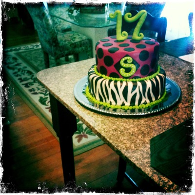 Zebra And Magenta Polka Dot Birthday Cake
