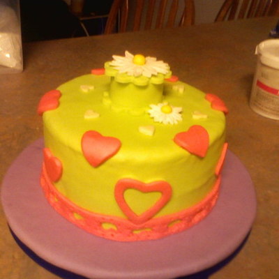 Just A Green Cake With Hearts And A Daisy