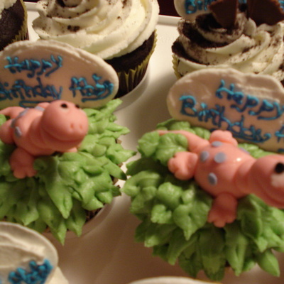 Pink Dinosaurs On Green Leafs