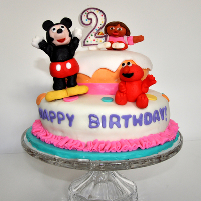Elmo, Dora And Mickey Fondant Cake